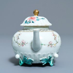 A Chinese famille rose helmet-shaped jug and a relief-decorated teapot, Yongzheng — photo 9