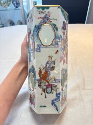 A Chinese famille rose hexagonal hat stand with narrative design, Tongzhi mark and of the period — photo 6