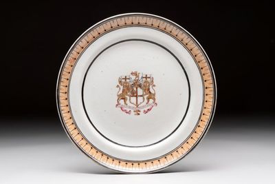 A Chinese famille rose 'Honourable British East India Company' armorial plate, Jiaqing, ca. 1800