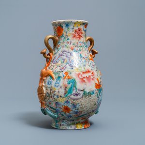 A Chinese famille rose 'hu' vase with millefleurs design, Qianlong mark, Republic — photo 1