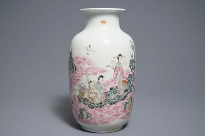 A Chinese famille rose 'Immortals' vase, Republic, 20th C.