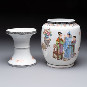A Chinese famille rose 'Jing Zhao Hua Mei 京兆畫眉' eggshell lantern on stand, dated 1979 — 照片 5