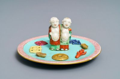 A Chinese famille rose joss stick holder, Jiaqing mark and probably of the period