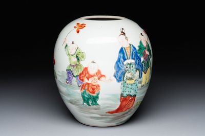 A Chinese famille rose 'ladies and boys' jar, Yongzheng/Qianlong