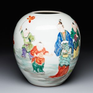 A Chinese famille rose 'ladies and boys' jar, Yongzheng/Qianlong — photo 1