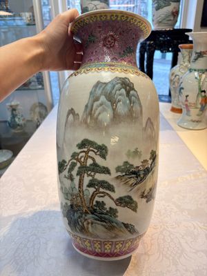 A Chinese famille rose 'Landscape' vase, Qianlong mark, 20th C. — photo 1