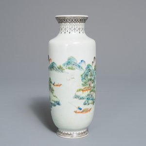 20世纪 清乾隆 粉彩风景瓶 — 照片 3