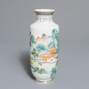 20世纪 清乾隆 粉彩风景瓶 — 照片 7