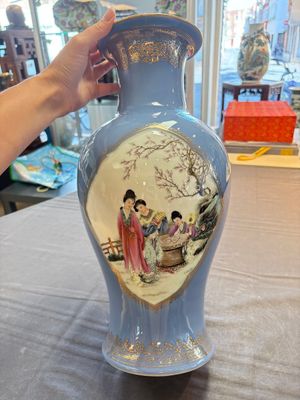 A Chinese famille rose lavender-blue-ground vase, Qianlong mark, Republic — photo 1