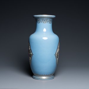 A Chinese famille rose lavender-blue-ground vase, Qianlong mark, Republic — photo 4
