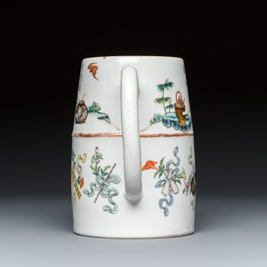 A Chinese famille rose 'Li Bai 李白' and 'Lu Tong 盧仝' wine pot with a silver cover — photo 4
