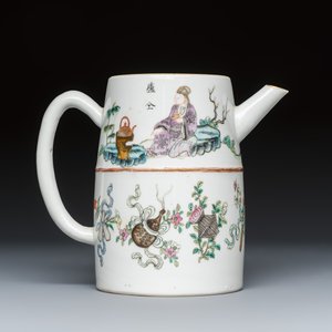 A Chinese famille rose 'Li Bai 李白' and 'Lu Tong 盧仝' wine pot with a silver cover — photo 5