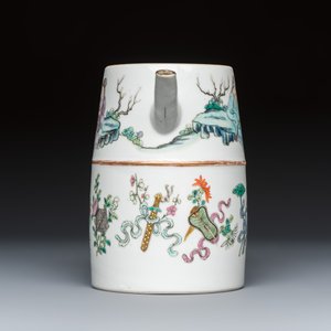 A Chinese famille rose 'Li Bai 李白' and 'Lu Tong 盧仝' wine pot with a silver cover — photo 6