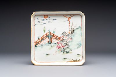 A Chinese famille rose 'Li Tieguai' square tray, 19th C.