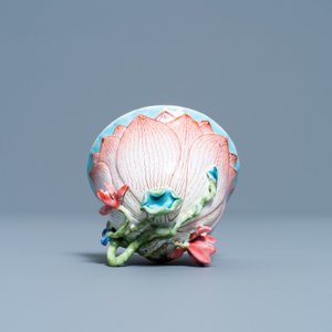 A Chinese famille rose 'lotus' cup and saucer with applied design, Yongzheng — photo 9