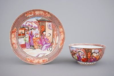 Un bol et une assiette en porcelaine de Chine, décor aux mandarins, 18ème