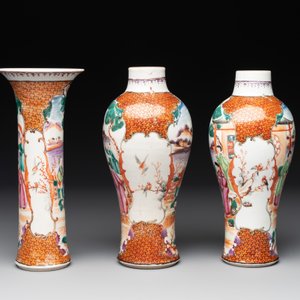 A Chinese famille rose 'mandarin subject' garniture of three vases, Qianlong — photo 2