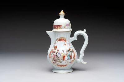 A Chinese famille rose 'mandarin subject' jug and cover, Qianlong