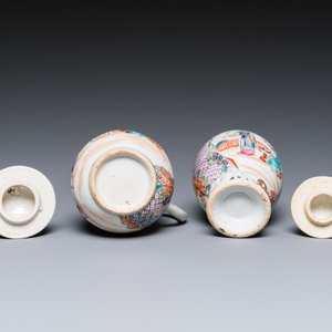 A Chinese famille rose 'mandarin subject' jug with cover and a tea caddy, Qianlong — 照片 7