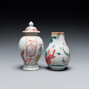 A Chinese famille rose 'mandarin subject' tea caddy and a jug with the 'Judgement of Paris', Qianlong — photo 3