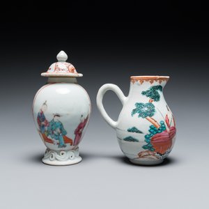 A Chinese famille rose 'mandarin subject' tea caddy and a jug with the 'Judgement of Paris', Qianlong — photo 4