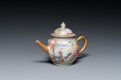 A Chinese famille rose 'Mandarin subject' teapot and cover, Qianlong