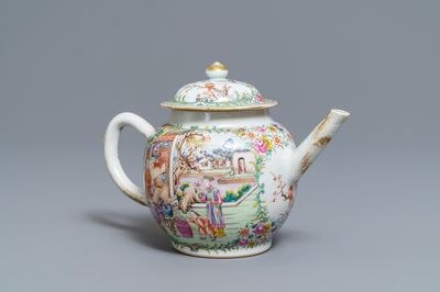 A Chinese famille rose 'mandarin' teapot and cover, Qianlong