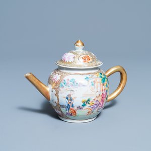 A Chinese famille rose 'Mandarin' teapot and cover, Qianlong — photo 1