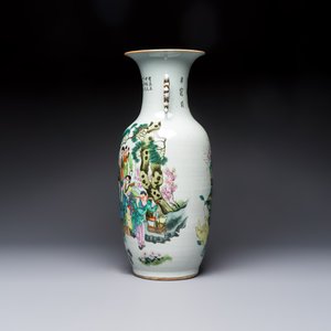 A Chinese famille rose 'Meng Mu San Qian 孟母三遷' and 'Antiquities' vase, signed Ye Yichun 葉宜春, dated 1923 — 照片 2