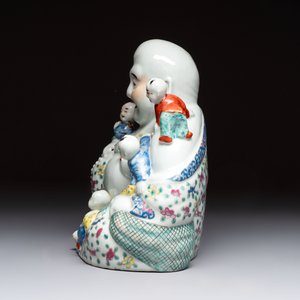 A Chinese famille rose Milefo Buddha, a famille verte jar, and a conical bowl, Zhu Mao Ji 朱茂記造 mark, 19/20th C. — foto 3