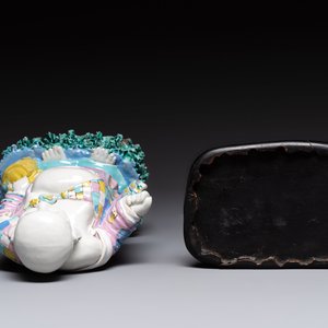 A Chinese famille rose Milefo Buddha on wooden stand, 19th C. — photo 6