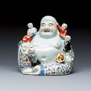 A Chinese famille rose Milefo Buddha with playing boys — photo 2