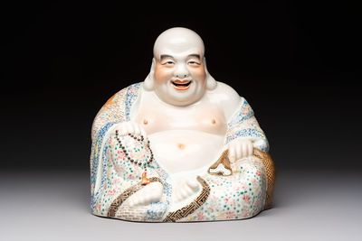 A Chinese famille rose Milefo Buddha, Yu Bingchang Zao 俞炳昌造 mark, Republic