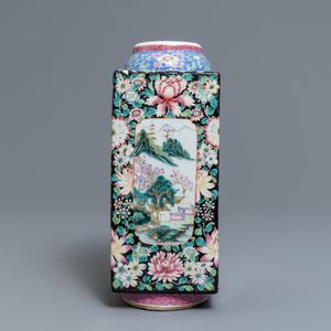 A Chinese famille rose millefleurs 'cong' vase, Qianlong mark, Republic, 20th C. — photo 5