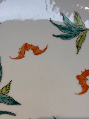 A Chinese famille rose 'Nine Peaches' dish on wooden stand, Yongzheng mark, 20th C. — photo 3