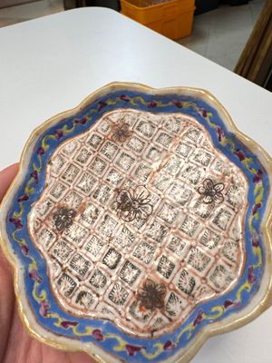 A Chinese famille rose nine-piece 'Plum Blossoms' sweetmeat set on a wooden tray, 19th C. — photo 54