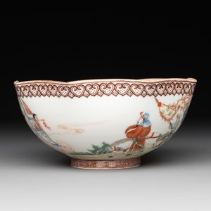 A Chinese famille rose octagonal eggshell bowl with figural design, Qianlong mark, 20th C. — foto 4