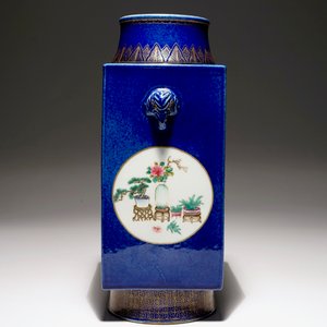A Chinese famille rose on powder blue ground cong vase, 19th C. — photo 2