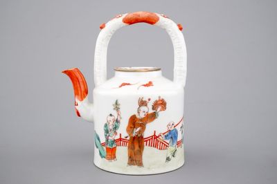 A Chinese famille rose overhead-handled teapot, 19th C