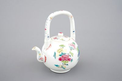 A Chinese famille rose overhead handled teapot, Yongzheng, 1722-1735