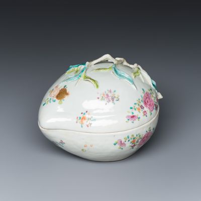 A Chinese famille rose peach-shaped tureen and cover, Qianlong