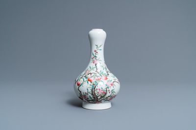 A Chinese famille rose 'peaches' bottle vase, 'Dun mu tang zhi' mark, Republic