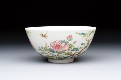 A Chinese famille rose ‘peony and dragonfly’ bowl, Yongzheng mark, Republic