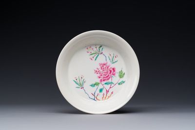 A Chinese famille rose 'peony' plate, Yongzheng mark and possibly of the period
