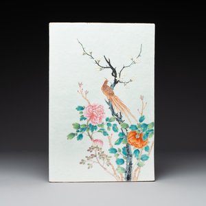 A Chinese famille rose 'pheasant among flowering branches' plaque, 19th C. — 照片 1