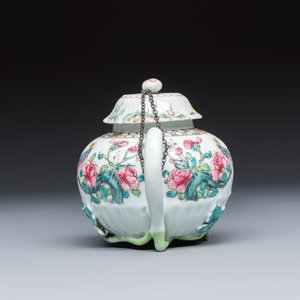 A Chinese famille rose 'Pheasant among Flowering Branches' teapot and cover with relief design — photo 2