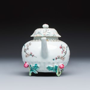 A Chinese famille rose 'Pheasant among Flowering Branches' teapot and cover with relief design — photo 4