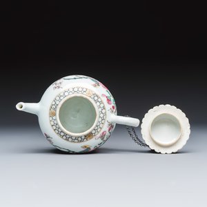 A Chinese famille rose 'Pheasant among Flowering Branches' teapot and cover with relief design — photo 6