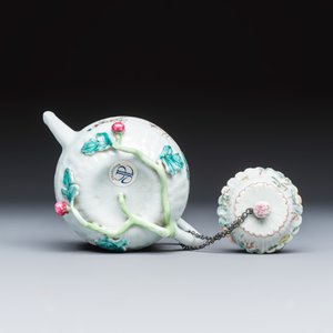 A Chinese famille rose 'Pheasant among Flowering Branches' teapot and cover with relief design — photo 7