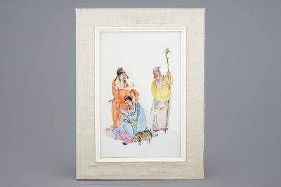 A Chinese famille rose plaque with immortals and animals, early 20th C.